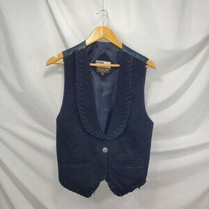 Mona Mode Women’s Black Vintage Genuine Suede Leather Moto Vest size M